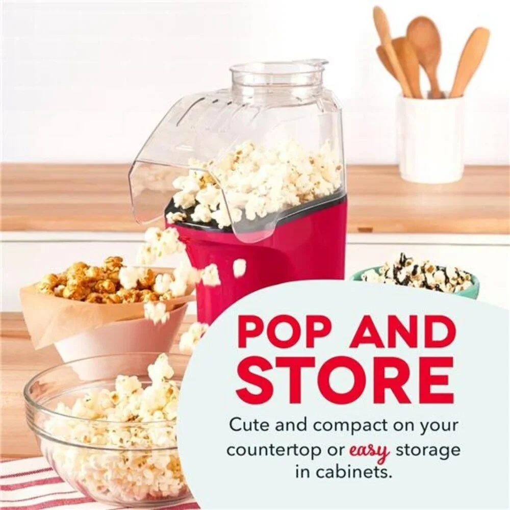 Hot Air Popcorn Maker Red 16 Cup Popper with Butter Melter Oil Free Snack